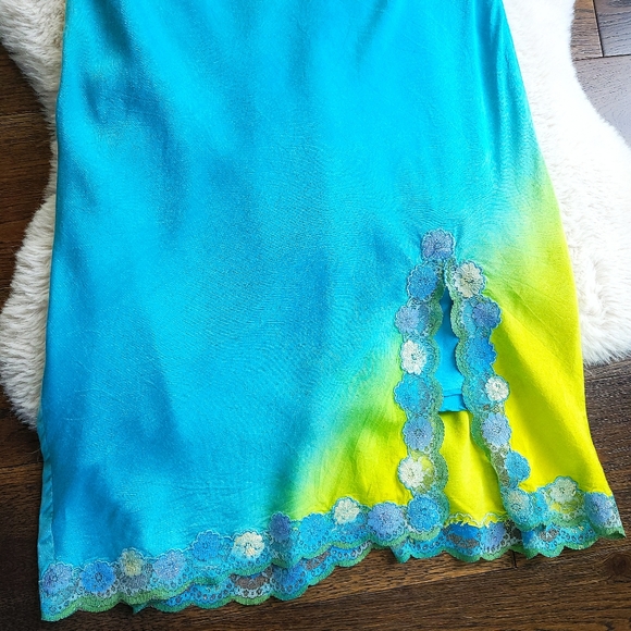 RARE Vintage Betsey Johnson Fairycore Vibrant Ombre Lace Silk Midi Slip … - Picture 4 of 9